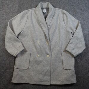 J Jill Coat Womens Medium Petite Gray Overcoat Pea Shawl Collar Double Breasted
